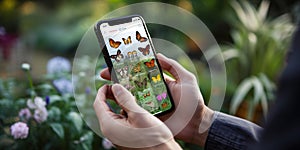 Individual utilizing a mobile app to identify various species , concept of Technology