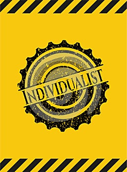 Individualist black grunge emblem with yellow background. Vector Illustration. Detailed