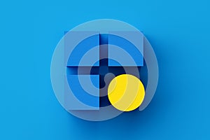 Individuality, standing out from the crowd, unique and difference concepts. Blue cubes and a yellow circle on blue background