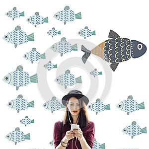 Individuality Unique Different Fish Graphic Concept