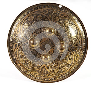 Indo Persian brass shield with four central bosses photo
