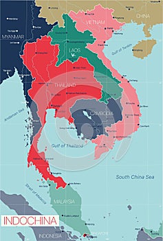 Indochina detailed editable map