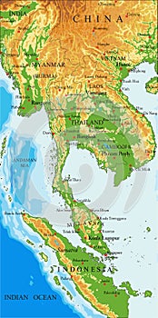Indochina physical map photo