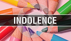 Indolence concept banner with texture from colorful items of education, science objects and 1 september School supplies. indolence photo