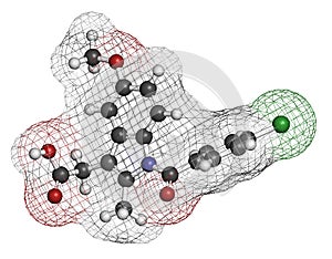 Indomethacin indometacin non-steroidal anti-inflammatory drug NSAID molecule.