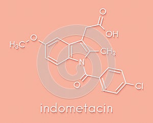 Indomethacin indometacin non-steroidal anti-inflammatory drug NSAID molecule. Skeletal formula. photo