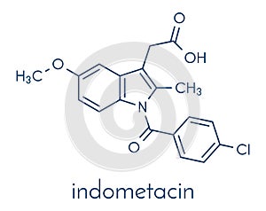 Indomethacin indometacin non-steroidal anti-inflammatory drug NSAID molecule. Skeletal formula.