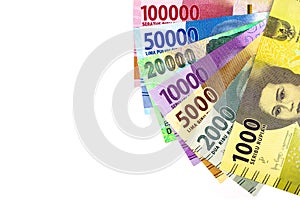 indonesia currency rupiah money paper all nominal. financial and economies symbol on white background photo