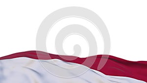 Indonesia fabric flag waving on the wind loop. Indonesia embroidery stiched cloth banner swaying on the breeze. Half-filled white