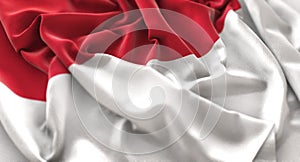 Indonesia Flag Ruffled Beautifully Waving Macro Close-Up Shot