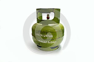 Indonesia Green 3Kg Gas Cylinder. Top View.