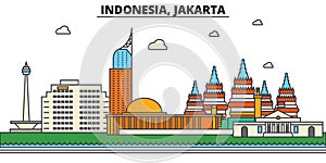 Indonesia, Jakarta. City skyline architecture . Editable