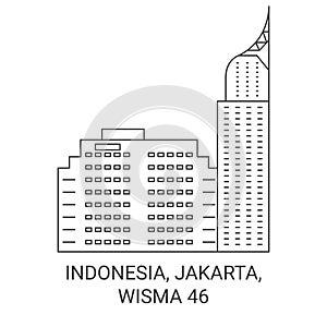 Indonesia, Jakarta, Wisma travel landmark vector illustration