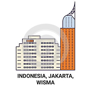 Indonesia, Jakarta, Wisma travel landmark vector illustration