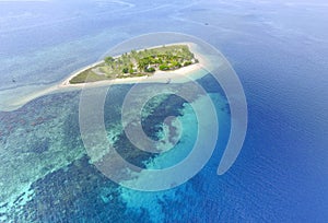 Aerial Tropical Private island clear blue water photo