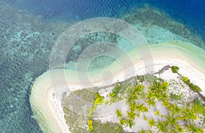 Aerial Isolated island, tropical island with blue transparent wate photo