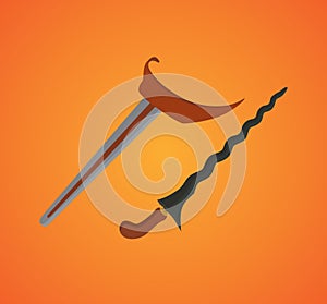 Indonesia legendary weapon keris with orange background