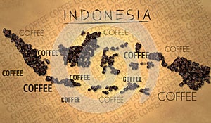 Indonesia map Coffee Bean producer on Old Paper