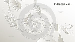 Indonesia map, individual regions with names and capital city, card paper 3D natural