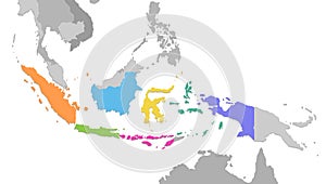 Indonesia map, new political detailed map, separate individual states, with state names, isolated on white background 3D blank