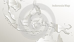 Indonesia map, state names, separate states, individual region, card paper 3D natural