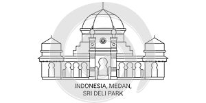 Indonesia, Medan, Sri Deli Park travel landmark vector illustration