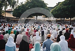 Indonesia, P.Siantar - June 15, 2018 : Muslim community worshiping Eid al-Fitr is also known as Hari Raya Idil Fitri at the public