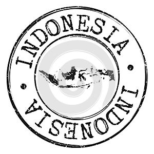 Indonesia Silhouette Map. Postal Passport Stamp Round Vector Icon Seal Badge.