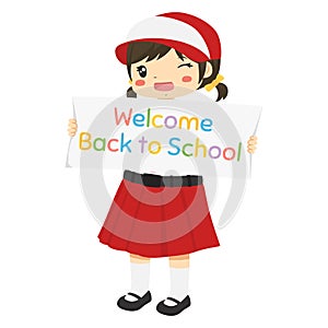 Indonesia Student Boy Holding Back To School Banner Character Vector