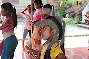 Indonesia, Ubud; April 23, 2013 - Indonesian girls learn the Balinese dance