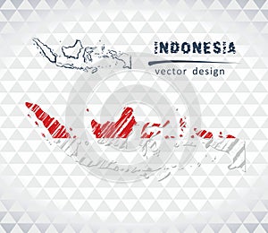 Indonesia vector map with flag inside isolated on a white background. Sketch chalk hand drawn illustration