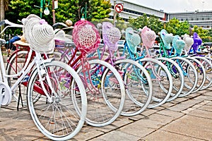 Indonesian bicycles for rent in Jakarta, Indonesia.