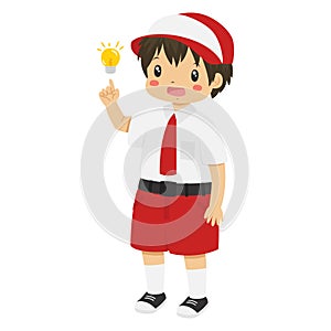Indonesian Boy Student Having an Idea or Thinking, Character Vector