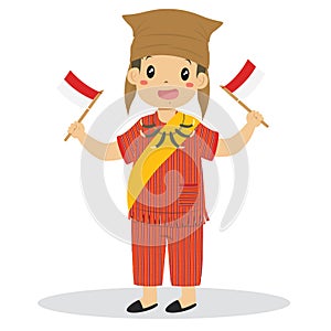 Indonesian Boy wearing Toraja, Sulawesi Indonesia Traditional Clothes Vector