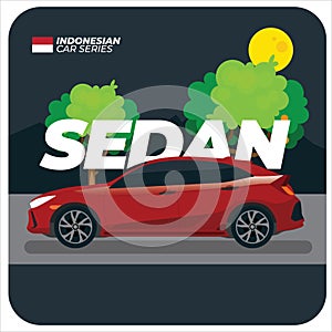 Indonesian Car Series: Red Sedan in The Night Flat Vector