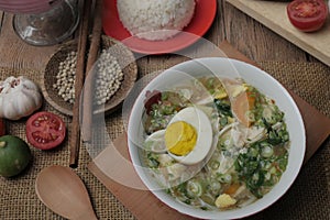 Indonesian chicken soto or soto ayam, served with white rice