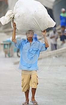 Indonesian docker in Sunda Kelapa port, Jakarta