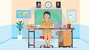 Indonésan žena občanský sluha zaměstnanec v jednotný pracovní v jeho kancelář přenosný počítač a dokumenty 