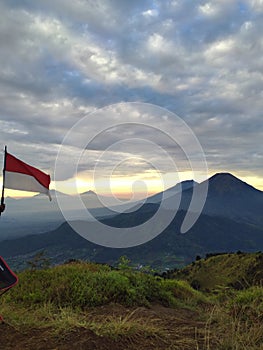 Indonesian flag bendera Indonesia di gunung kibaran bendera gunung Prau photo