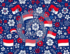 Indonesian Flags with Red White Floral Pattern Background