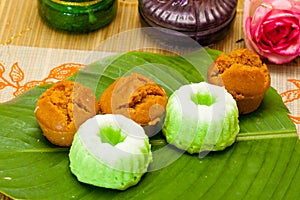 Indonesian Food Putu Putri Ayu Pandan Suji and Mangkok Cake