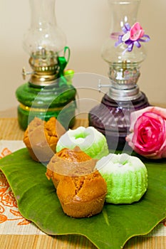 Indonesian Food Putu Putri Ayu Pandan Suji and Mangkok Cake