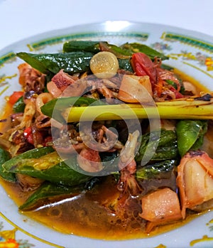 Indonesian food, sauted squid, squid, seafood photo
