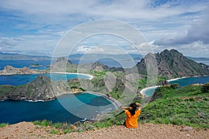 Indonesian girl on Padar island in the waters of the Komodo Islands