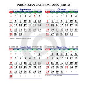 indonesian gregorian calendar 2025 part 3, september october november december