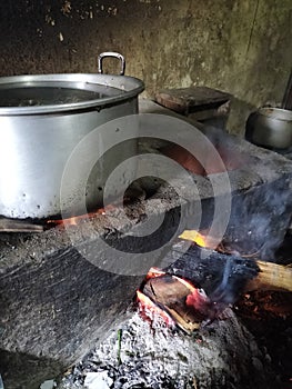 Indonesian Java Tradisional kitchen cooking make burn Wood