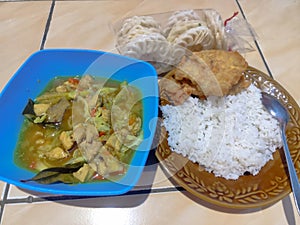 Indonesian menu, tongseng chicken and white rice