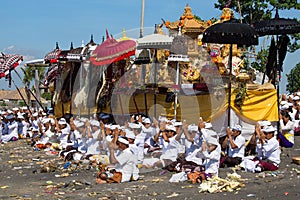 Indonesian people celebrate Balinese New Year and the arrival of spring. Ubud, Bali, Indonesia