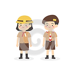 Indonesian Pramuka Scout Elementary School Uniform Kids Cartoon Vector