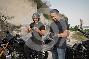 indonesian riders preparing riding motorcycle together